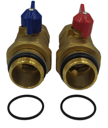 Zawór kulowy do rozdzielacza ze śrubunkiem niebieski/czerwony DN25 - 1 cal