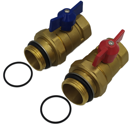 Zawór kulowy do rozdzielacza ze śrubunkiem niebieski/czerwony DN25 - 1 cal