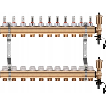 Rozdzielacz do ogrzewania podłogowego – 11 sekcji (mosiężny)