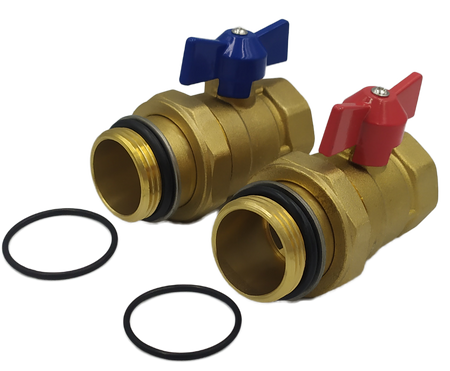 Zawór kulowy do rozdzielacza ze śrubunkiem niebieski/czerwony DN25 - 1 cal