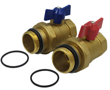 Zawór kulowy do rozdzielacza ze śrubunkiem niebieski/czerwony DN25 - 1 cal